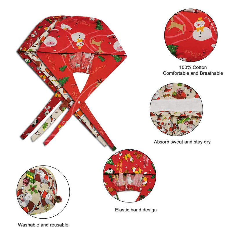 Cute Printed Working Cap with Button and Sweatband Adjustable Bouffant Hats for Women Men （3 Pcs Red - BeesActive Australia