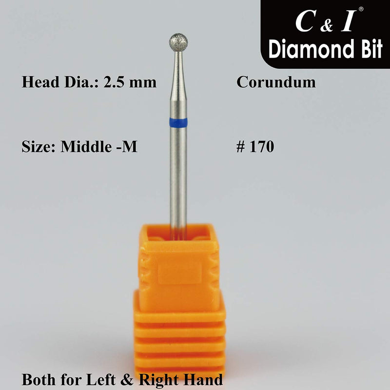 C & I Diamond Nail Drill Bit, Ball Shape Head E-File, Professional Cuticle Clean Drill Bit, Improved Diamond Powder plus Tungsten Carbide Shank 3/32” (2.35 mm) (2.5 mm, Middle -M) 2.5 mm, Middle -M - BeesActive Australia
