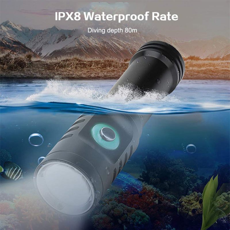 [AUSTRALIA] - WINDFIRE Scuba Diving Flashlight Dive Torch Light Rechargeable-3 Modes 1200 Lumens Underwater 100m Waterproof LED Flashlight White Submersible Lights with Battery for Outdoor Underwater Activities 