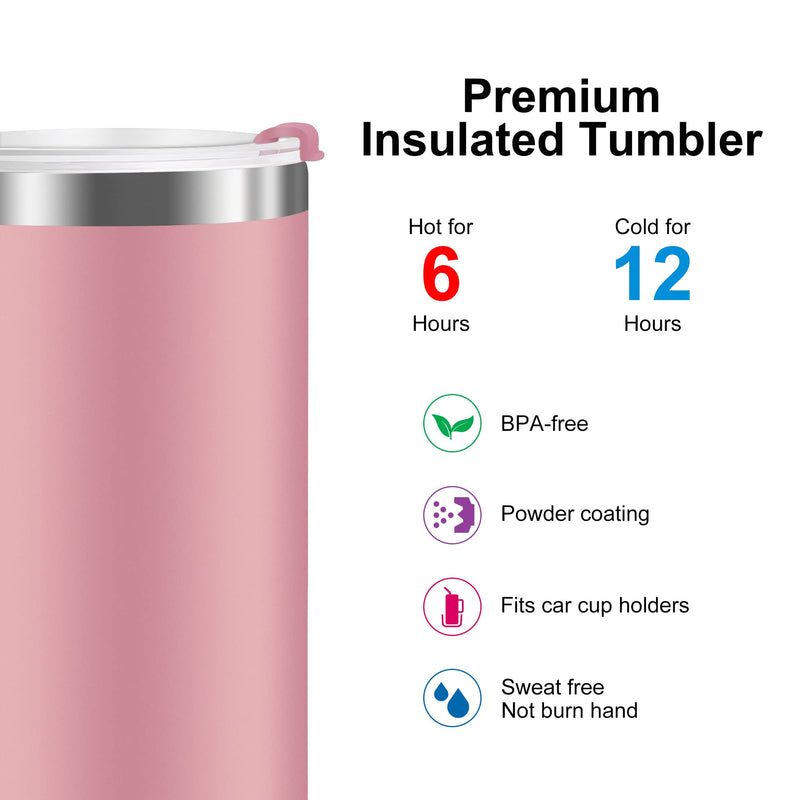 20 oz tumbler with handle, Lids and Straw, insulated Stainless Steel Coffee Mug, Keeps Drinks Cold up to 12 Hours, Fits in Car Cup Holder, 100% Leakproof, Iced Tea or Coffee, Smoothie(Candy Pink) Candy Pink - BeesActive Australia