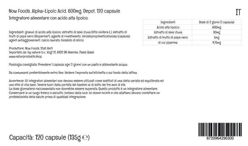 Now Foods, Alpha-Lipoic Acid, 600mg 2-Day Depot, 120 Vegan Capsules, Lab-Tested, Gluten Free, Vegetarian, Soy Free, Non-GMO - BeesActive Australia