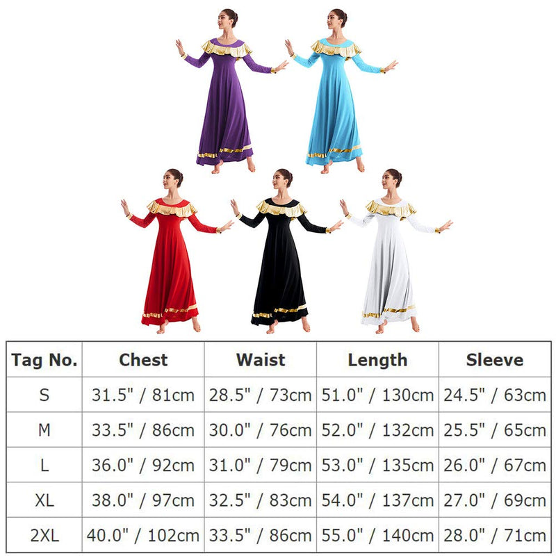 [AUSTRALIA] - IBAKOM Womens Praise Liturgical Worship Dance Dress Ruffle Metallic Gold Color Block Loose Fit Full Length Dancewear Purple+gold XX-Large 