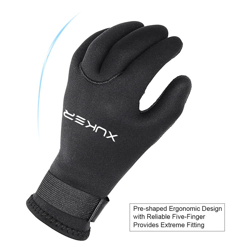 XUKER Water Gloves, 3mm & 5mm Neoprene Five Finger Warm Wetsuit Winter Gloves for Scuba Diving Snorkeling Paddling Surfing Kayaking Canoeing Spearfishing Skiing 5mm-black Large - BeesActive Australia