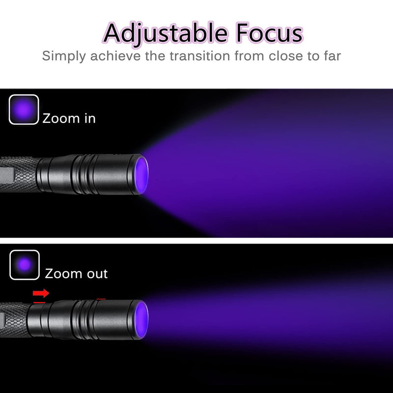 UV Flashlight, LED 395nm Ultraviolet Flashlight, Zoomable Pen Blacklight Flashlight IP54 Waterproof Detector for Pet Urine, Cat Dog Stains, Bed Bug, Household Wardrobe Toilet - BeesActive Australia