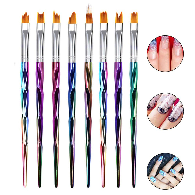 8 Pcs Gel Ombre Gradient Nail Art Brush Set, Mwoot UV Gel Painting Pen, Multi-color Handle Manicure Nail Art Tip Builder Liner Polish Pen Tools - BeesActive Australia