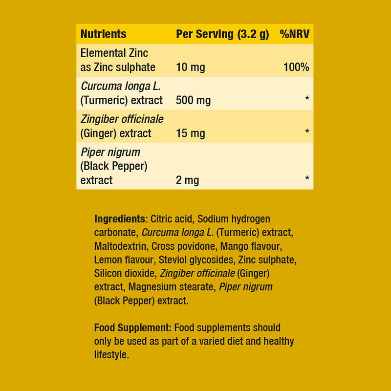 Fast&Up Turmeric & Ginger � Natural Curcumin � Super Herbs � Zinc, Ginger & Black Pepper � 25 Effervescent Tablets - Mango Flavour 25 Count (Pack of 1) - BeesActive Australia
