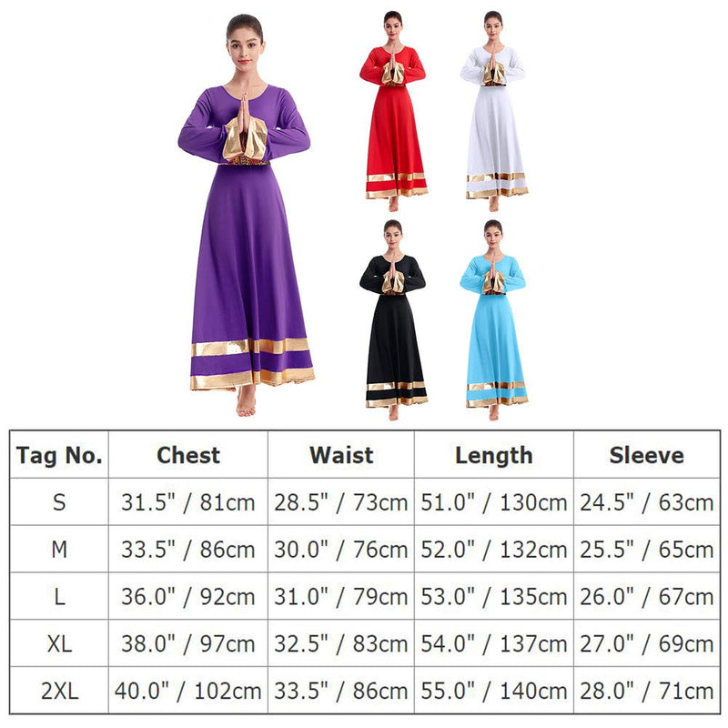 [AUSTRALIA] - IBAKOM Womens Long Sleeve Tunic Robe Worship Praise Liturgical Full Dance Dress Ballet Costume with Sequins Belt Black+gold X-Large 