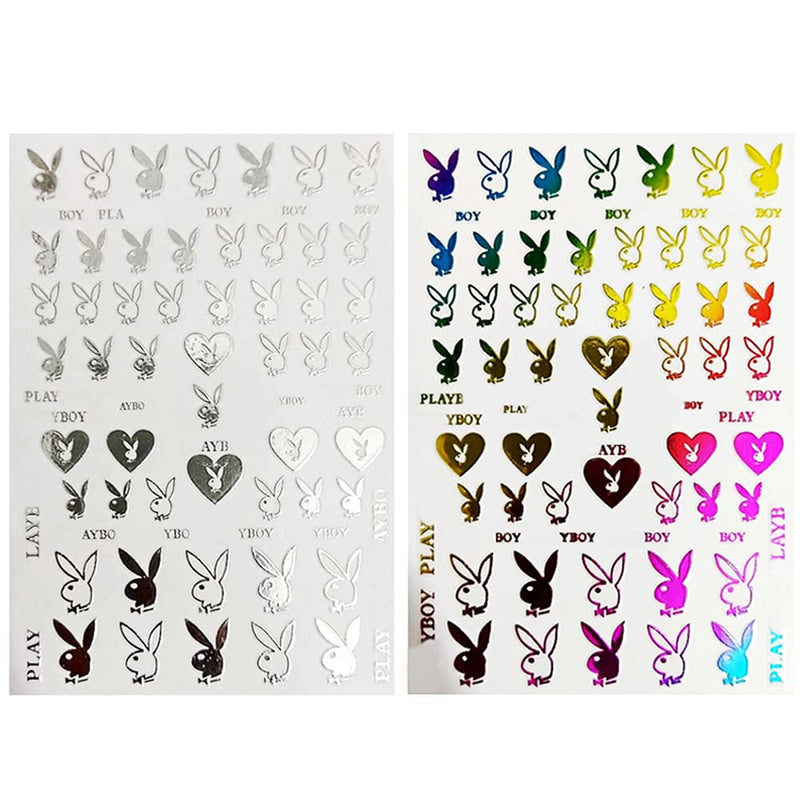 Nail Art Stickers Decal Nail Art Supplies 3D Heart Bunny Nail Decals Self Adhesive DIY Designs Nail Stickers for Women Kids Girls Nail Decoration Luxury Designer Sticker Manicure Decor (8 Sheets) C - BeesActive Australia