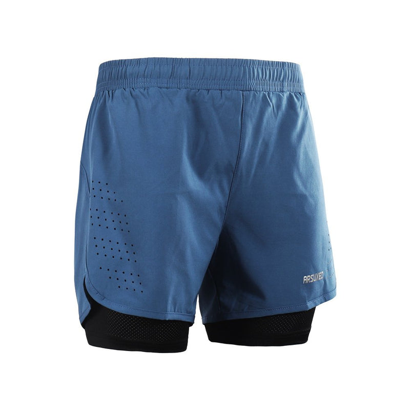 [AUSTRALIA] - ARSUXEO Men's Active Training Running Shorts 2 in 1 Blue Medium 