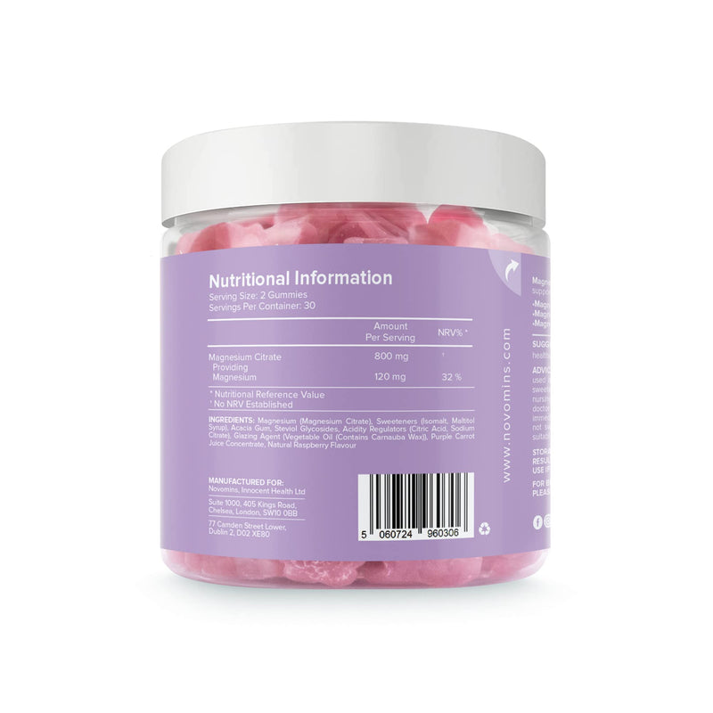 Magnesium Gummies � Sugar Free - Vegan � 1 Month Supply - Gluten Free - Chewable Magnesium Supplements � 1091 mg Magnesium Citrate Providing 120mg of Magnesium - Made by Novomins Raspberry 60 count (Pack of 1) - BeesActive Australia