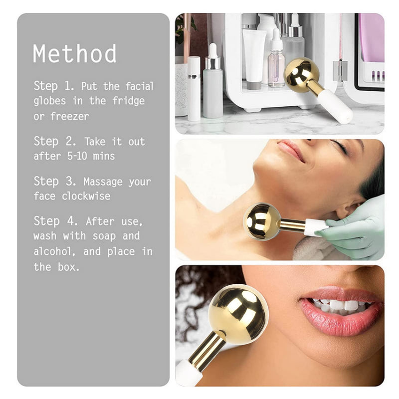 Facial Skin Care Ice Globes, Stainless Steel Ball Skin Soothing Facial Ice Globes, Massager for Face Neck and Eyes(White Handle) White Handle - BeesActive Australia