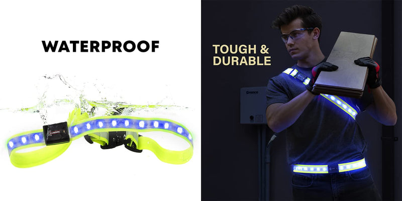 Illumiseen LED Belt Sash | High Visibility LED Lights, 8 Colors & 2 Lighting Modes | Adjustable & USB Rechargeable X-Large (50 - 66' / 128 - 167cm) Neon Yellow - BeesActive Australia