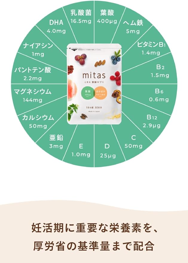 [Official] Folic Acid x Fertility Mitas - mitas Folic Acid Supplement, 1 bag [For those who are worried about pregnancy and fertility] mitas Folic Acid Supplement that can also help you stay warm Vita - BeesActive Australia