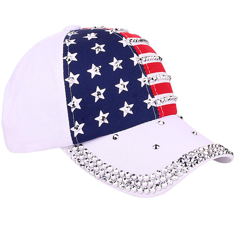 oaesc Patriotic American Flag Baseball Cap USA Bling Sparkle Hat for Men Women 4th July Summer Sun Cap White - BeesActive Australia