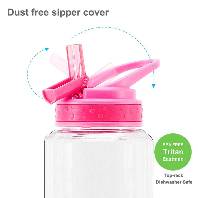 Home Tune 32oz Motivational Water Bottle with Straw & Time Marker, BPA Free Tritan & Dustproof Flip Straw & Leak Proof & Carry Handle & Pretty Design & Easy Clean Beauty & Beast - BeesActive Australia