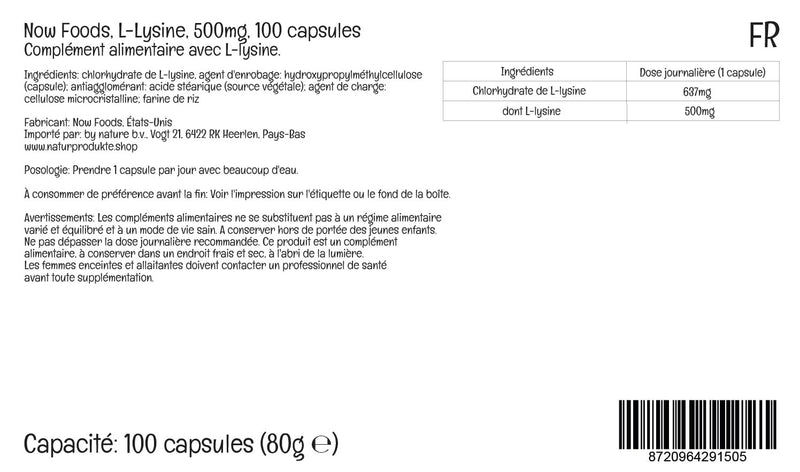 Now Foods, L-Lysine, 500mg, 100 Vegan Capsules, Amino Acid, Lab-Tested, Gluten-Free, Soy-Free, GMO-Free - BeesActive Australia