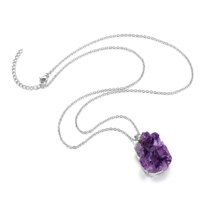 CrystalTears Amethyst Healing Crystal Necklace Natural Raw Amethyst Quartz Crystal Cluster Stone Pendant Necklace for Women Girls Christmas Gift #1 - BeesActive Australia