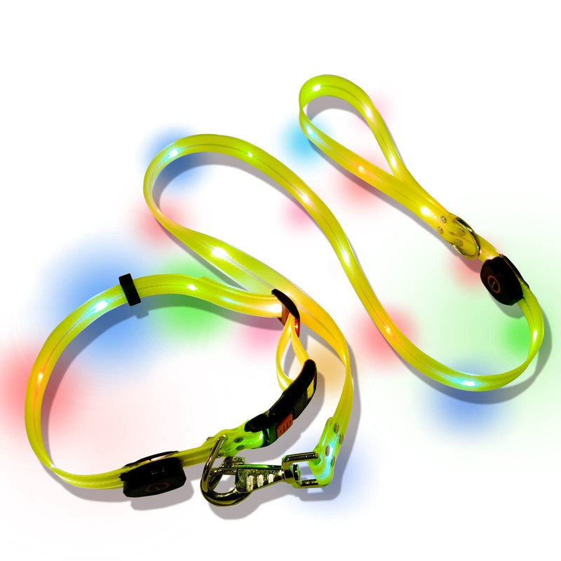 Led Light Up Dog Collars Lights for Night Time Walking Glow in The Dark Dog Leash and Harness Lighted USB Rechargeable for Large Medium Small Pet Yellow LED Collar+leash - BeesActive Australia