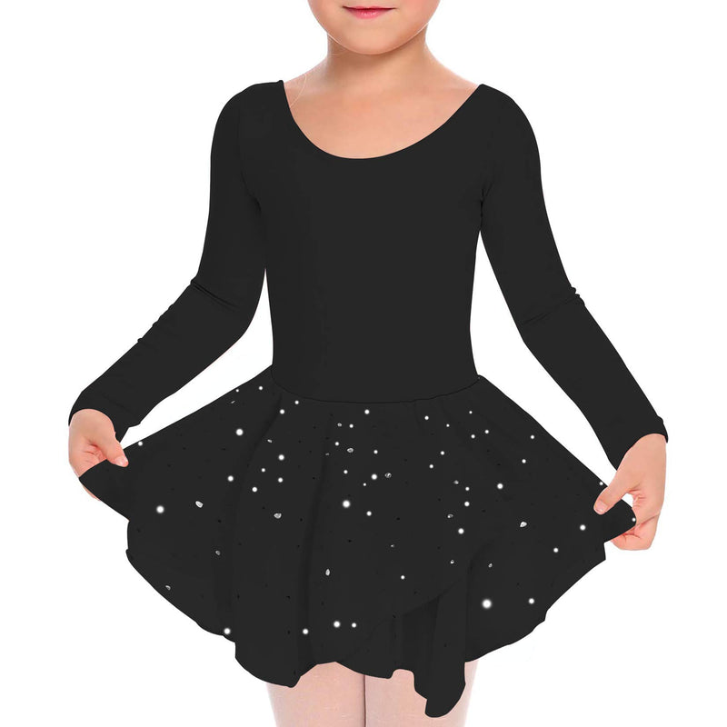Move Dance Girls Dance Leotards Long Sleeve Ballet Outfits Clothes Tutu Dress for 3-9 Years Black 3T / 4T - BeesActive Australia