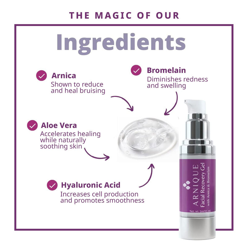 Arnique Arnica Gel for Face - Facial Recovery Gel Aftercare for Fillers & Cosmetic Injection Treatments, Arnica Montana, Bromelain, Hyaluronic Acid & Aloe Vera for Healing Bruising and Swelling After Surgery Skin 1 - BeesActive Australia