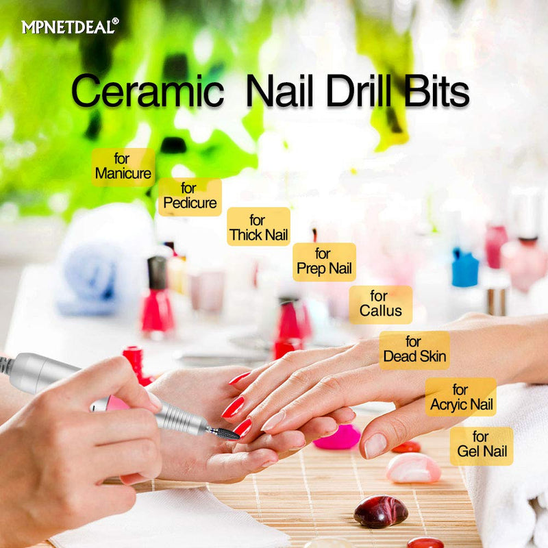 MPNETDEAL Ceramic Nail Drill Bits Set 7Pcs, Durable Less Dust, 3/32 inch for Acrylic Gel Nails Cuticle Manicure, Professional Acrylic Nail File Drill Bit - BeesActive Australia