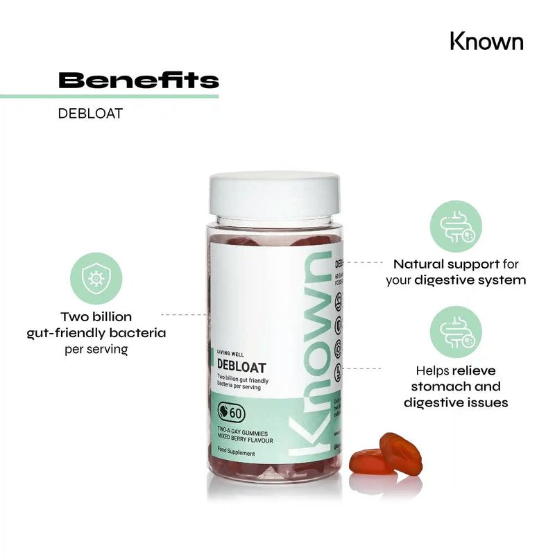 2 Billion Gut Friendly Bacteria Debloat Probiotic Vitamin Gummies from Known Nutrition | 60 Two-a-Day Gummies | Daily Gut & Debloat Support | Added Vitamin C | Mixed Berry Flavour (Pack of 1) - BeesActive Australia