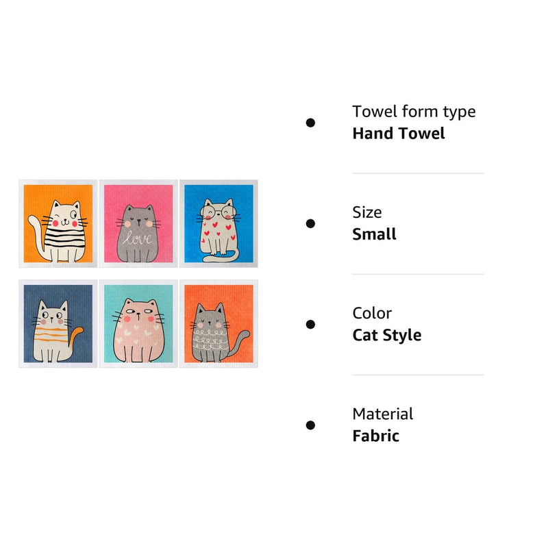 Patelai 6 Pieces Swedish Kitchen Dish Towels Reusable Sponge Cleaning Cloths Absorbent No Odor Hand Cloth Quick Drying Washable Cleaning Wipes (Cat) Cat Style - BeesActive Australia