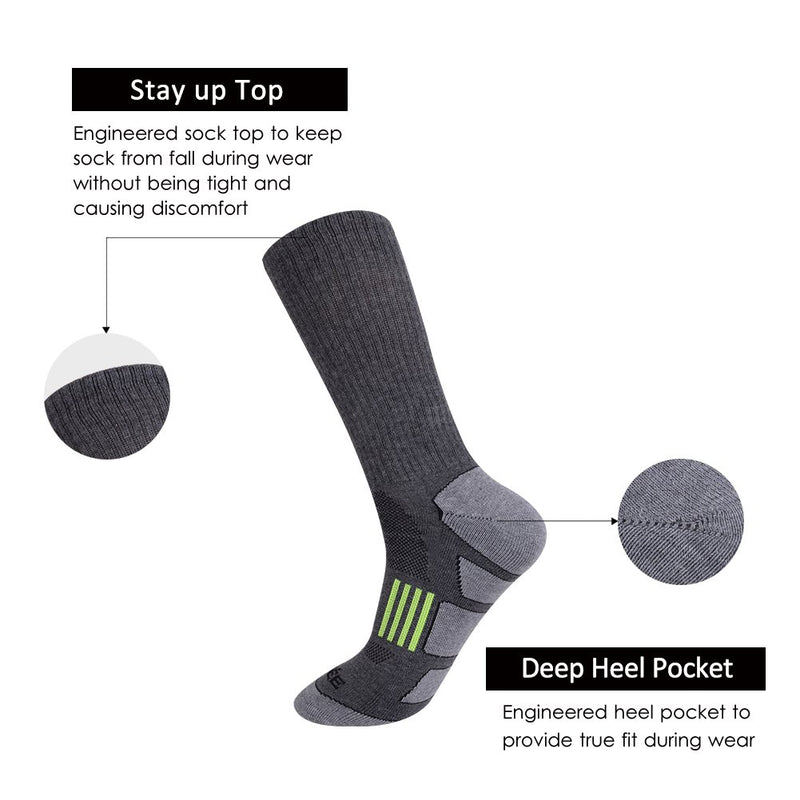 [AUSTRALIA] - JOYNÉE Mens 6 Pack Athletic Cushion Crew Socks Performance Running Socks Grey(6 Pairs) 