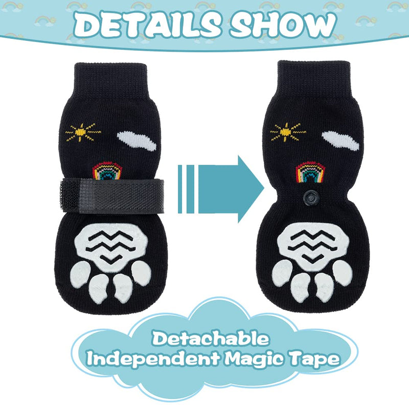 PUPTECK Double Sides Anti-Slip Dog Socks, 3 Pairs Soft Paw Protector with Adjustable Straps, Strong Traction Control for Indoor Hardwood Floors Large (Pack of 6) Black(Rainbow) - BeesActive Australia