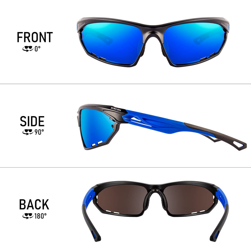 BIRCEN Polarized Sport Sunglasses for Men - Women UV Protection Shades for Motorcycle Golf Baseball Cycling Fishing Driving A-black Frame Blue Lens/Mirrored - BeesActive Australia