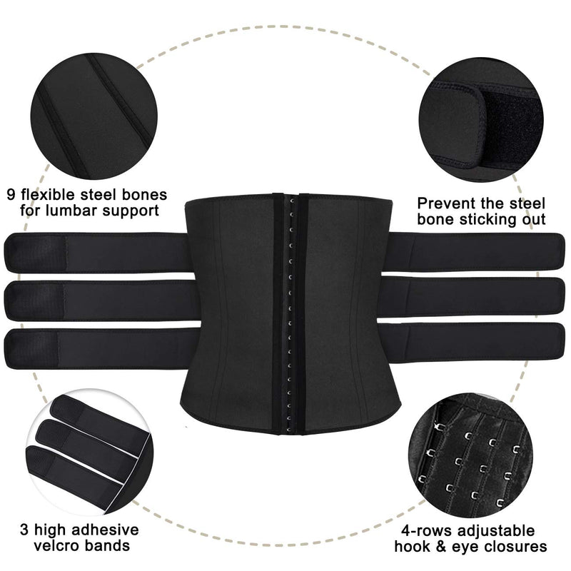 Mens Workout Waist Trainer Neoprene Corset Sauna Sweat Trimmer Cincher Slimming Belly with Belts Black Waist Trainer Belt Small - BeesActive Australia