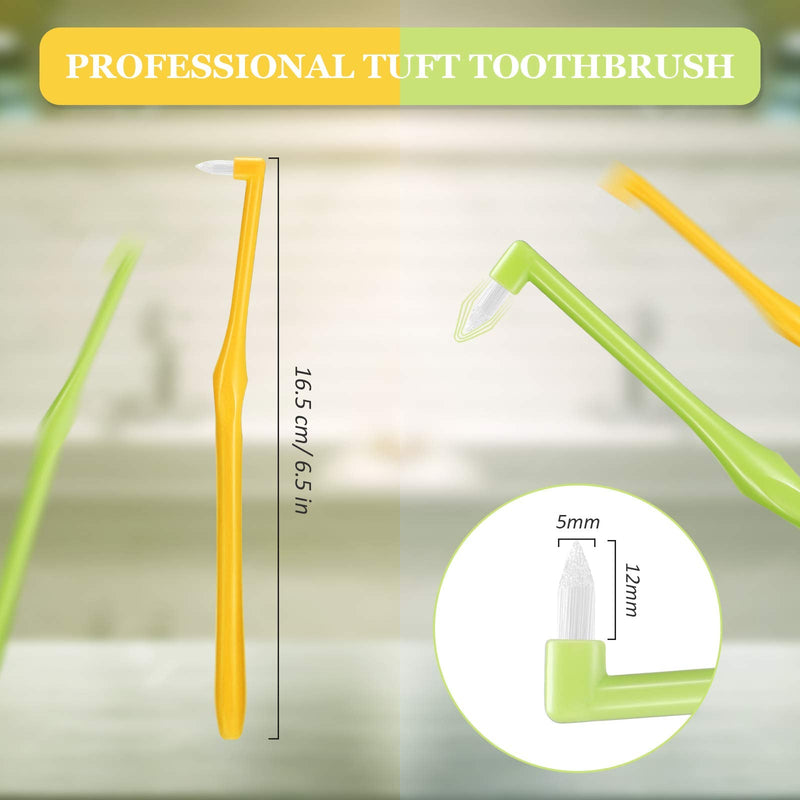 2 Pieces Tuft Toothbrush Tufted Brush, Slim Interspace Teeth Brushes Trim Tooth Toothbrush for Detail Cleaning (Green, Yellow) Green, Yellow - BeesActive Australia