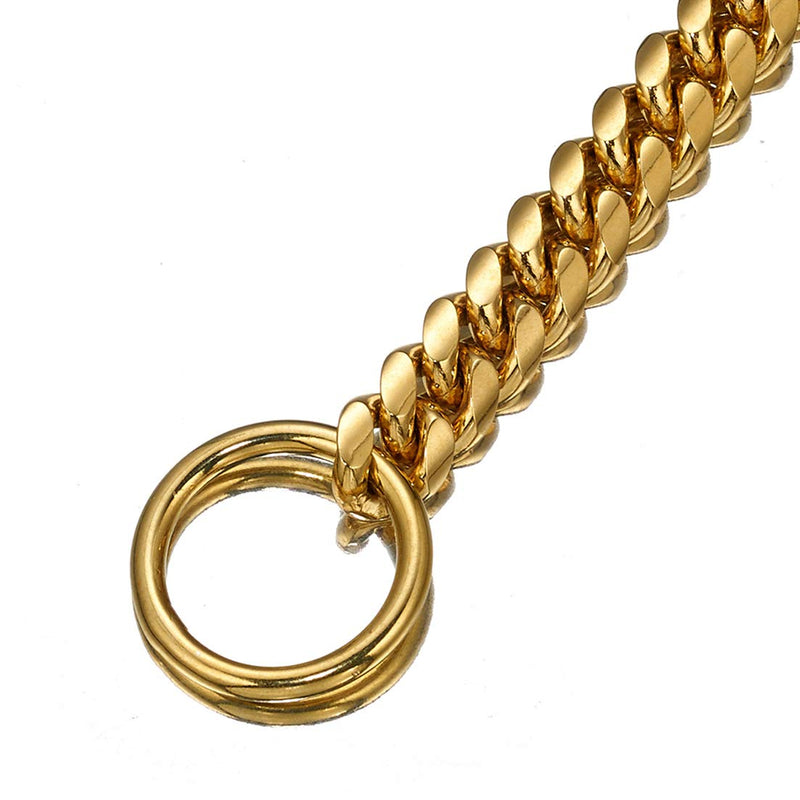 Aiyidi Strong 18K Gold Plated Dog Chain Collar Stainless Steel Width 10mm,12mm, 15mm, 18mm Cuban Link Collar for Dog's Training , Daily Use 20 inches (for 14.1''~16'' dog's neck) - BeesActive Australia