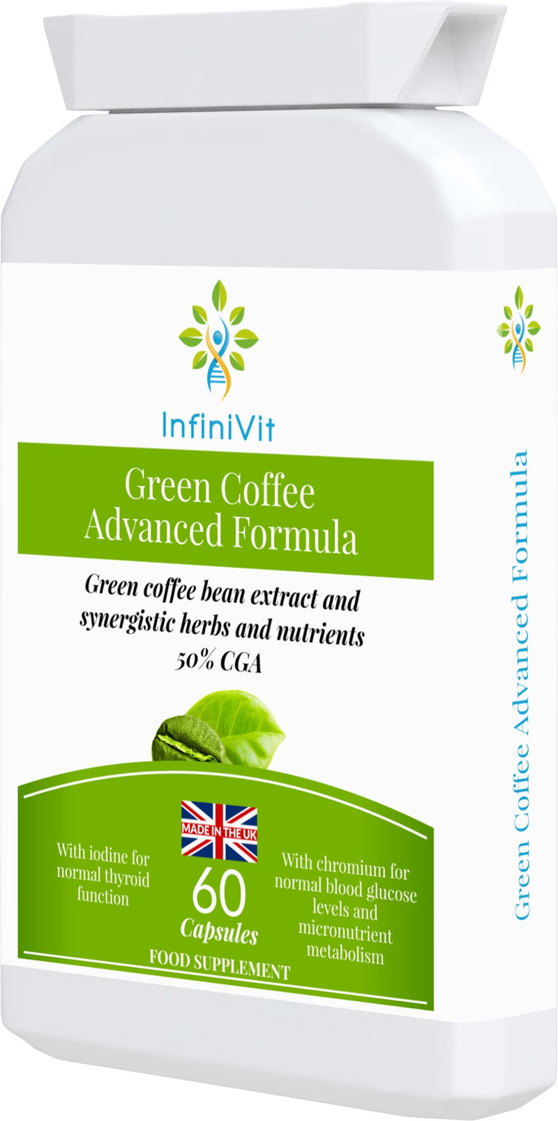 Green Coffee Advanced Formula - 50% Chlorogenic Acid CGA with Cinnamon, Cayenne, Iodine and Chromium - 60 Capsules, Beneficial for Weight Loss, Appetite Control, Energy Level - BeesActive Australia