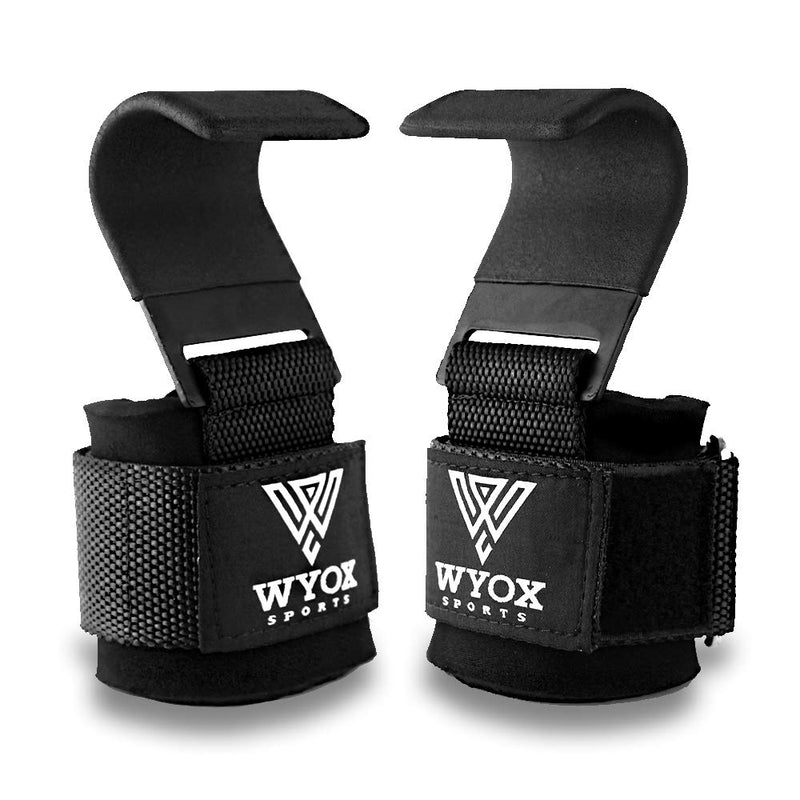 Professional Lifting Straps and Heavy Duty Hooks | 7mm Think Neoprene Padded Wrist Wraps for Weightlifting Support & Grip - Ideal Gym Gloves for Men Women PAIR - Black - BeesActive Australia