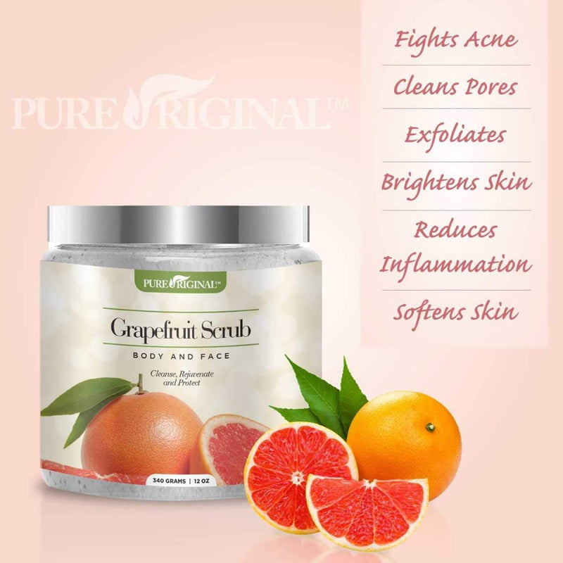 Grapefruit Scrub for Face and Body - Deep Cleansing Exfoliator Cleans Acne - Prone Pores and Brightens Complexion - The Natural Way to Nourish Your Skin - by Pure Original - BeesActive Australia