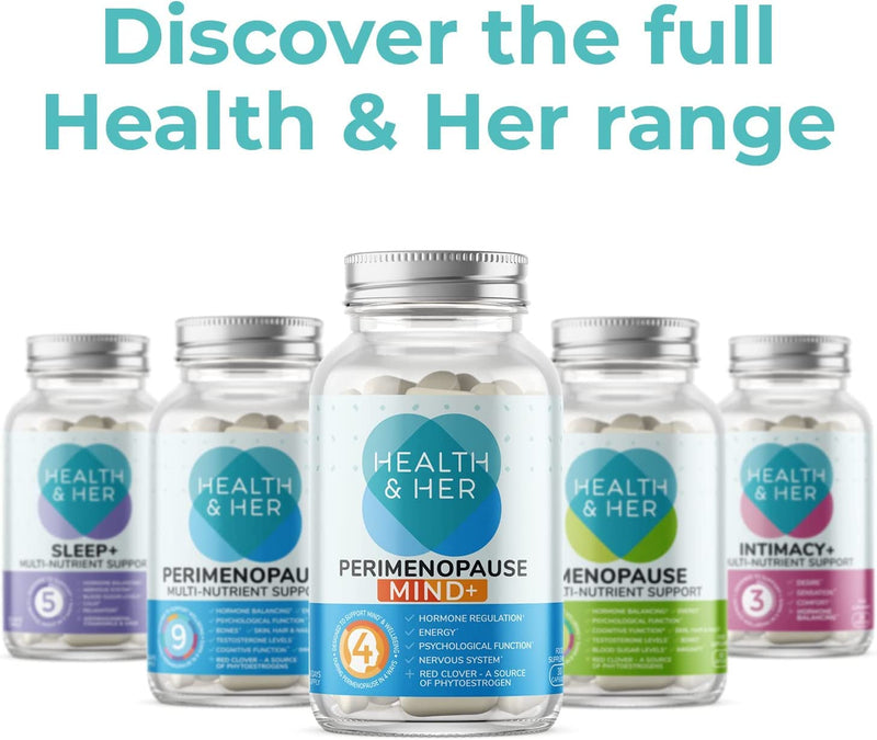 Health & Her Perimenopause Mind+ Supplements for Women - Support for Cognitive Function, Mental Energy & Wellbeing - Contains Red Clover - 1 Month Supply - 30 Perimenopause Supplements - Vegan 30 Count (Pack of 1) - BeesActive Australia