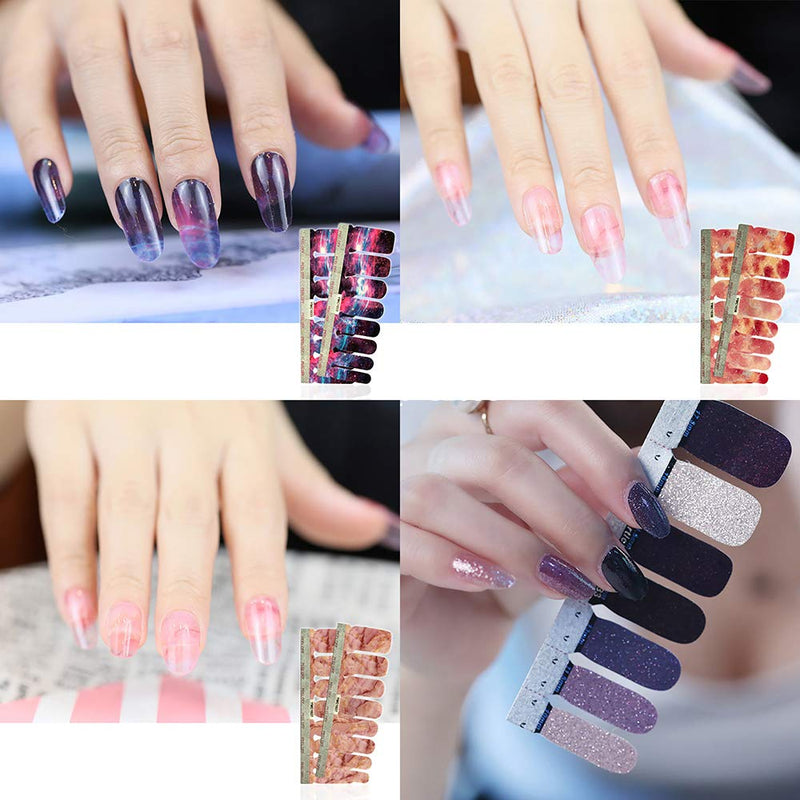 SILPECWEE 16 Sheets Glitter Adhesive Nail Polish Strips Stickers and 1Pc Nail File Full Wraps Nail Art Decals Manicure Kit for Women NO2 - BeesActive Australia