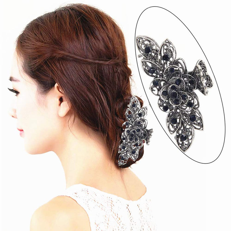 2Pcs Vintage Metal Hair Jaw Clip Rhinestone Crystal Large Clip Claw Hairpin Non-Slip Hair Clamps for Women Girls Fashion Accessories Headwear - BeesActive Australia