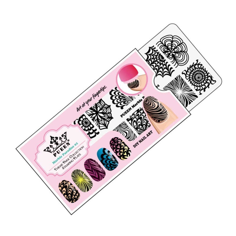 PUEEN Nail Art Stamping Plate - Marble Paradise 01 - Theme Park Collection 125x65mm Unique Nailart Polish Stamping Manicure Image Plates Accessories Kit - BH000715 - BeesActive Australia