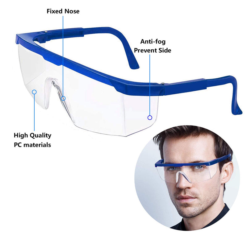 3 PACK Protective Goggles Safety Glasses with Clear Anti Fog Scratch Resistant Wrap-Around Lenses and No-Slip Grips , Protective Eyewear For men & Women Blue Color - BeesActive Australia