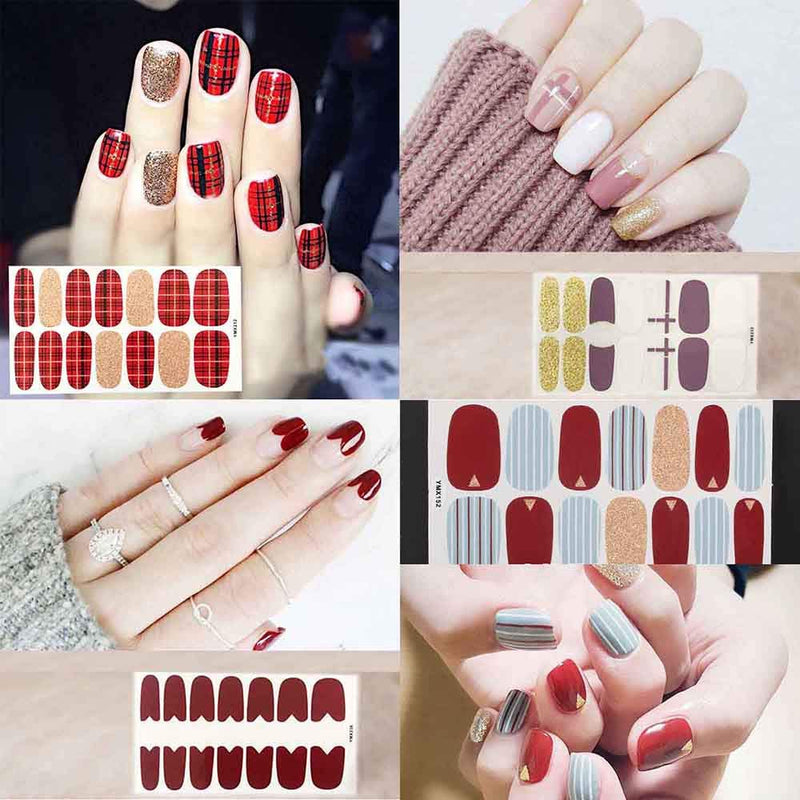 SILPECWEE 20 Sheets Full Wraps Nail Art Polish Stickers Tips and 1Pc Nail File Flower Adhesive Nail Decals Strips Set Manicure Kit for Women NO2 - BeesActive Australia