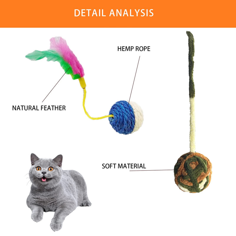6 Pack Cat Toys Ball,Kitten Indoor Interactive Self Play Plush Woolen Yarn Cat Balls with Bell+ Natural Sisal Balls Filled with Sand and Tail Feather,Exercise Chasing Track Roller Cats Chewing Toy - BeesActive Australia