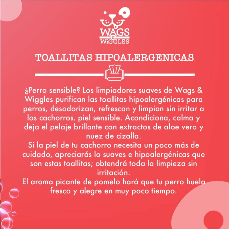 Wags & Wiggles Purify Hypoallergenic Wipes for Dogs - Gently Clean & Condition Your Dog's Coat Without A Bath - Scents Your Dog Will Love - Dog Wipes, Pet Wipes, Wags and Wiggles Dog Face Wipes 100 Count Hypoallergenic Wipes - Zesty Grapefruit - BeesActive Australia