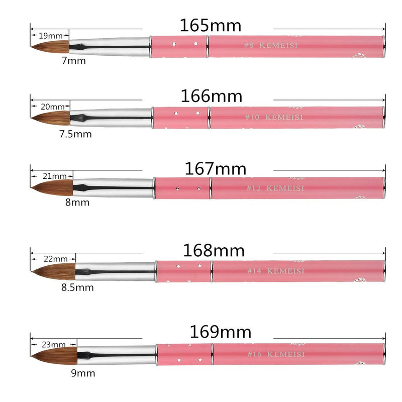 KEMEISI Kolinksy Nail Brush Sunflower Pink Handle Sable Acrylic Brush Factory Direct Crimped 8,10,12,14,16 (#12) #12 - BeesActive Australia