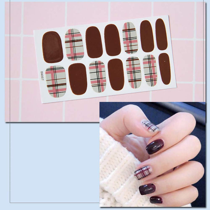 WOKOTO 6 Sheets Full Wraps Nail Polish Stickers With 1Pcs Nail File Heart Lattice Geometry Self-Adhesive Nail Art Decals Strips Manicure Kits - BeesActive Australia