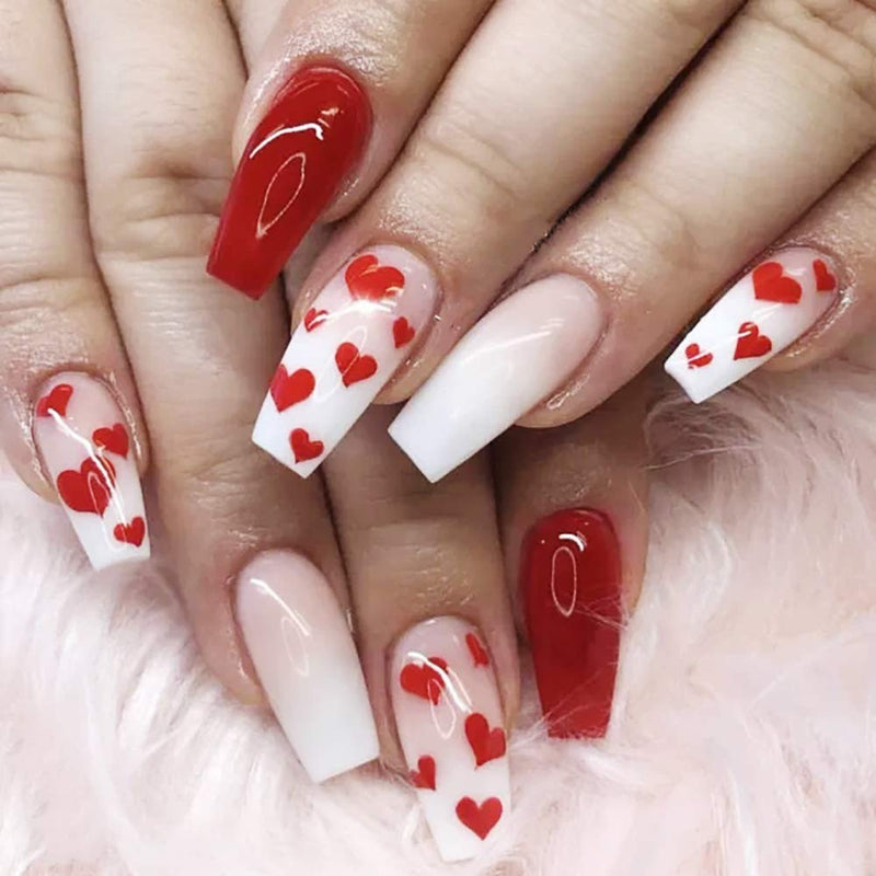 Valentine Nail Polish Strips, 14 Sheets Valentine Nail Art Stickers Full Cover Valentine's Day Heart Nail Wraps Self-Adhesive Nail Stencil Decals for Nail Decoration with 2PCS Nail Files - BeesActive Australia