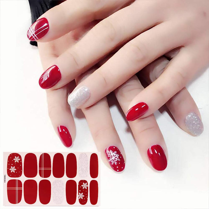 SILPECWEE 14 Sheets Christmas Adhesive Nail Polish Stickers Strips and 1Pc Nail File Holiday Nail Wraps Decals Manicure Accessories NO1 - BeesActive Australia