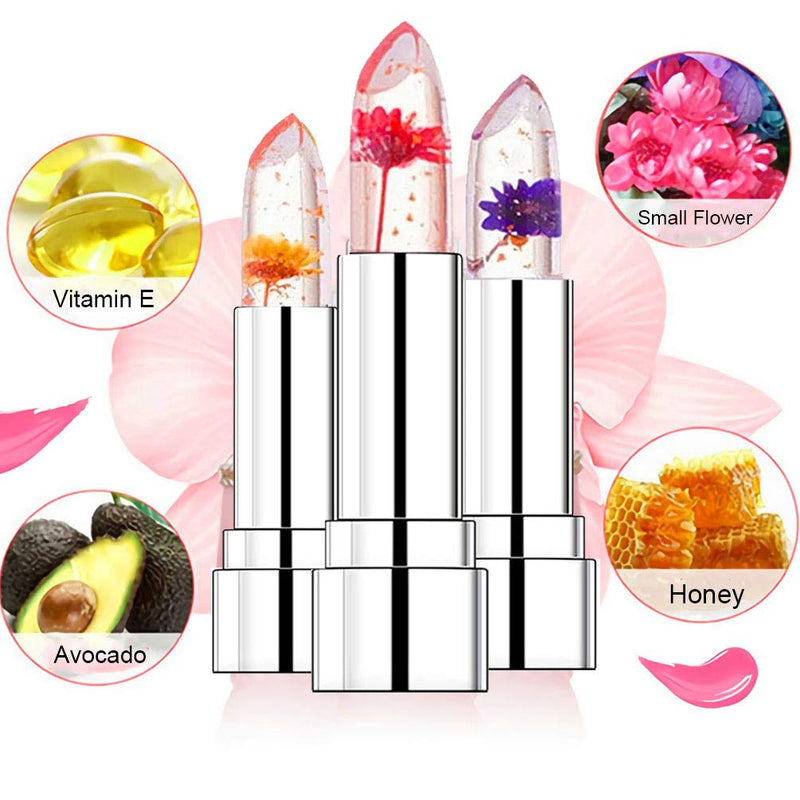 Crystal Jelly Flower Lipstick, 3 Packs Nutritious Moisturizer Lip Balm Magic Temperature Color Change Lip Gloss, Long Lasting Moisturizing Lip Care Lipstick 3pack - BeesActive Australia