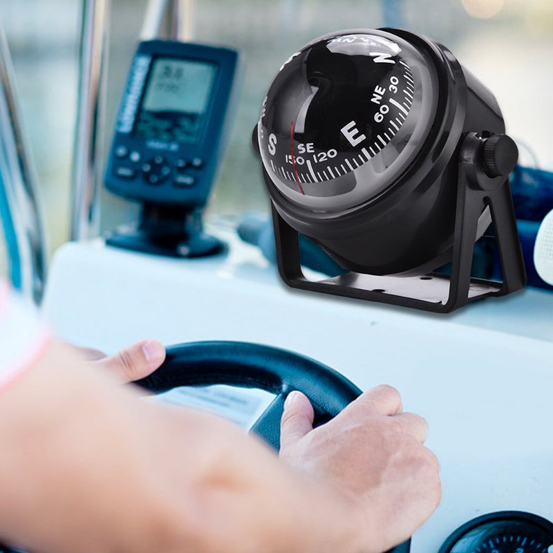 Fishlor Boat Compsss, Black Electronic Adjustable Military Marine Ball Night Compass for Boat Vehicle - BeesActive Australia